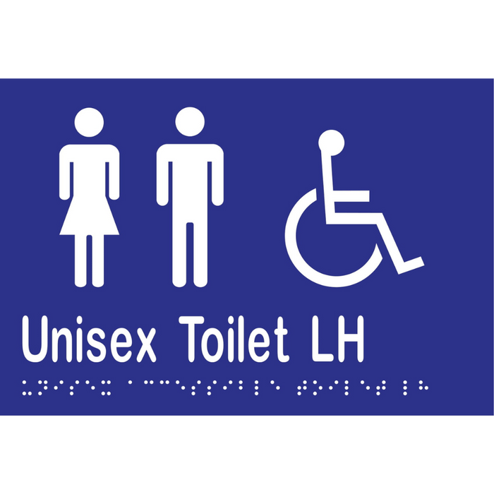 Unisex Accessible Toilet LH Braille Sign in Blue Vinyl