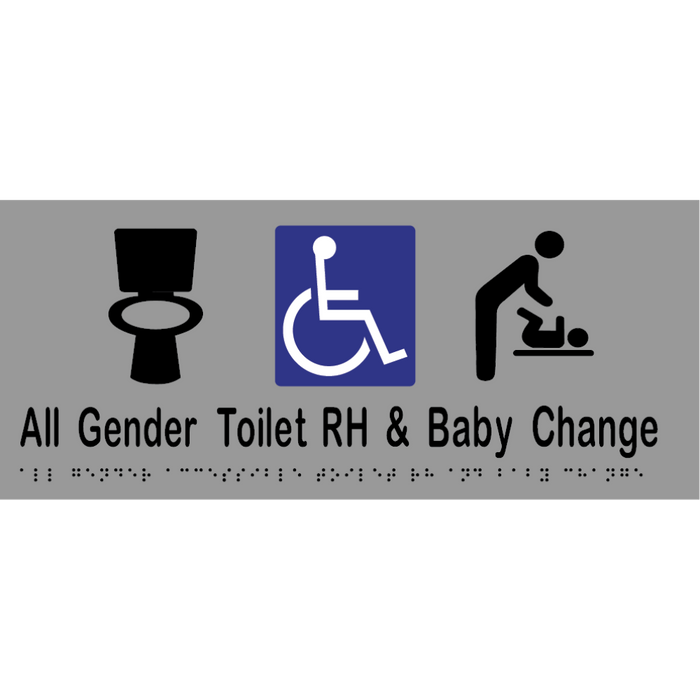 All Gender Accessible Toilet RH & Baby Change Braille Sign in Stainless Steel