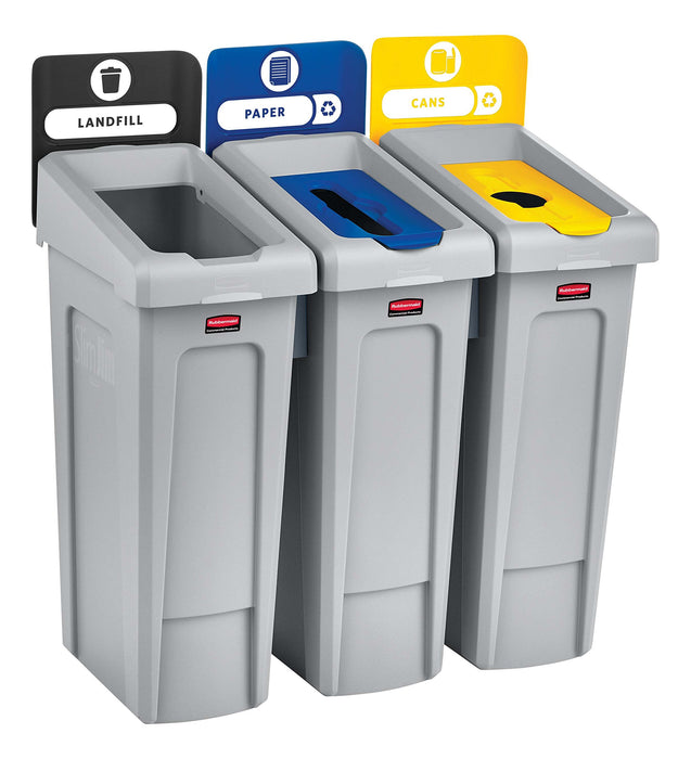 Rubbermaid Slim Jim Plastic Recycling Station Yellow 87Ltr