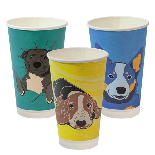 16oz Double Wall Dog Series Cup Compostable Aqueous Lined