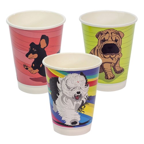 12oz Double Wall Dog Series Cup Compostable Aqueous Lined